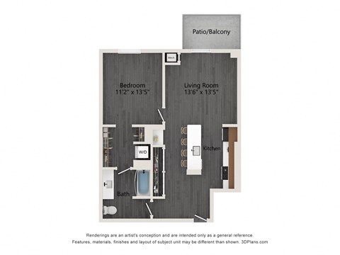 Floor plan for 1 bed, 1 bath, 778 sqft